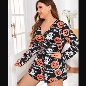 Shein Halloween Pumpkin Print Romper 1XL